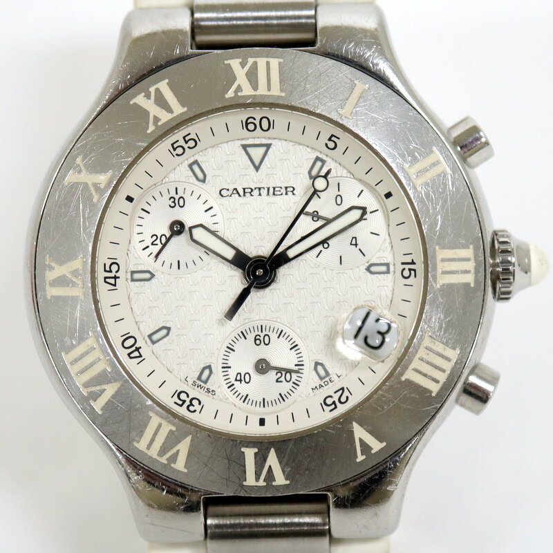 【Cartier】カルティエ マスト21・クロノスカフ ホワイト SS×ラバー 2424/W10184U2【中古】【代金引換不可】/br3620kw