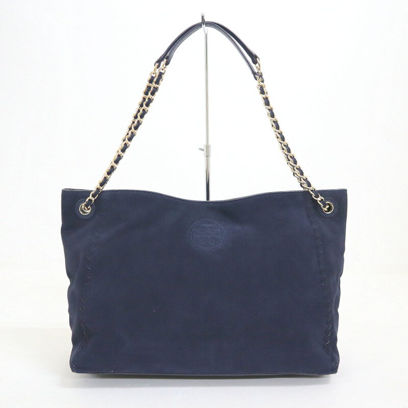 【TORY BURCH】トリーバーチ チェーン・ショルダーバッグ スエード×レザー ネイビー×ゴールド金具【中古】【代金引換不可】/br4991ik