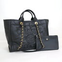 【CHANEL】シャネル ドーヴィル ラージショッピングバッグ A66941 カーフスキン×ブラック【中古】【代金引換不可】/kt09569md