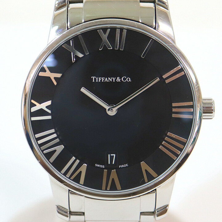 【Tiffany&Co.】ティファニー アトラスドーム クオーツ腕時計 デイト 黒文字盤 Z1800.11.10A00A【中古】【代金引換不可】/kr11155ar