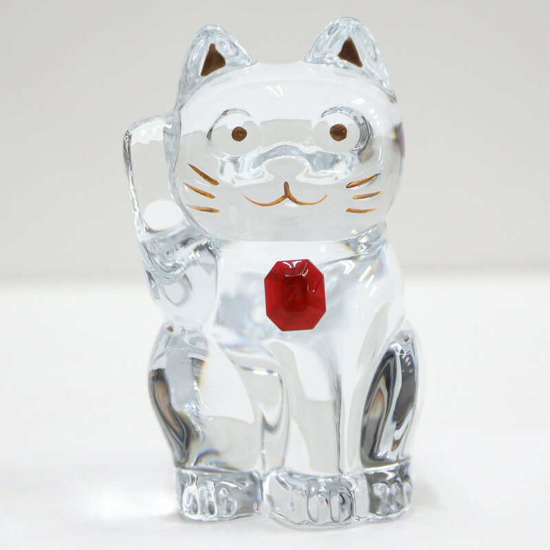 【Baccarat】バカラ ラッキーキャット 置物 招き猫×オクタゴン クリスタル クリア×レッド【 ...