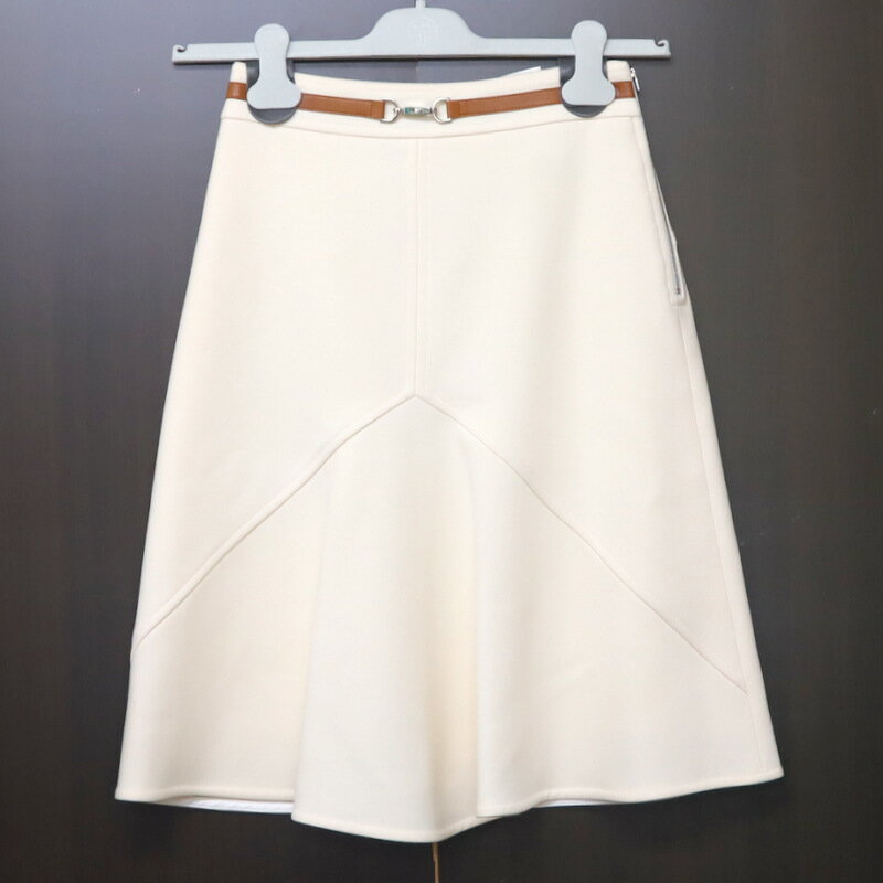 【HERMES】エルメス スカート 毛×レーヨン×綿 アイボリー サイズ34【中古】【代金引換不可】/br3249ar