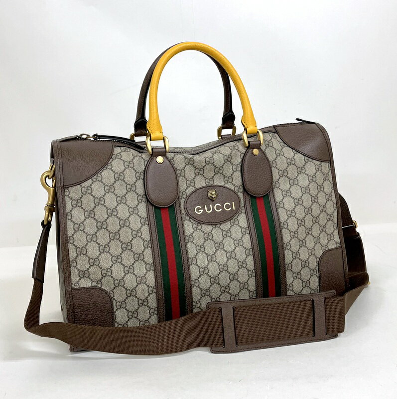 【GUCCI】グッチ ウェブ・ダッフルバッグ 2WAYバッグ GGスプリーム ベージュ 480500【中古】【代金引換不可】/kt10027ar