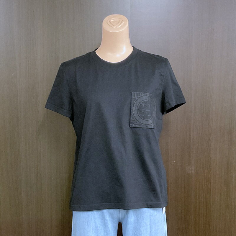 【HERMES】エルメス Tシャツ 半袖 H刺繍 ブラック 40 4E4615DA【中古】【代金引換不可】/ok07022ar