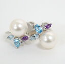 【Jewelry】K18 Pt900 パール&マルチストーン イヤリング【中古】【代金引換不可】/br0149tg(4)