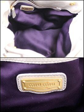 【MIUMIU】サイドリボン付き レザートートバッグ/グレイッシュグリーン/グレー/グリーン/ミュウミュウ【中古】/ar0023/※代引き不可※