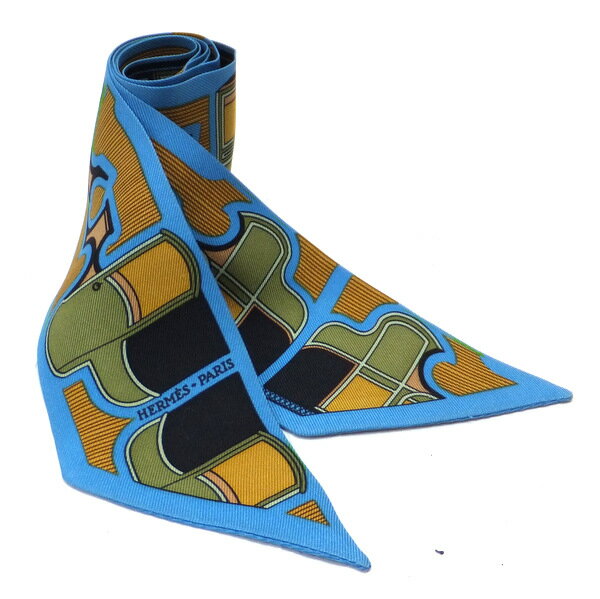 【★HERMES★】エルメス　『ツイリー/TWILLY』　《LE COUPE/クーペ》　ブルー×マルチカラー/シルク100％/..