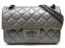 【★送料込★】　CHANEL　シャネル　『チェーンバッグ　20』　2.55金具　《ブロンズ/カーキ×ヴィンテージ加工レザー×メタルシルバー金具》　ミニマトラッセ/マトラッセチェーンショルダーバッグ/ハンドバッグ/斜めがけショルダーバッグ　18677k0116 ＠【中古】