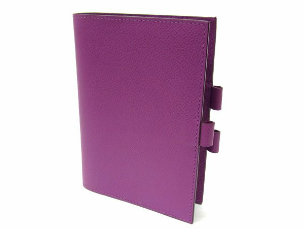 【★美品★】《送料込》　HERMES エルメス　『アジェンダGM　(Agenda)』　ペンホルダー付　《シクラメン(Cyclamen)×エプソン（Veau Epsom）×□J刻印》　手帳/カバー/システム/小物/パープル/紫/シルバー金具　19562K1105　＠【中古】のサムネイル