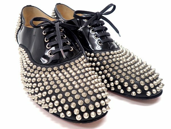 【★送料込★】 Christian Louboutin クリスチャン ルブタン 『スパイクシューズ』 《サイズ:42/実寸:25.5cm~26cm》 ブラック/シルバー/スタッズ/鋲/シルバースパイク/オックスフォード/シューズ/靴/ブランド/レディース/メンズ 21936k0127 @【中古】|ブ
