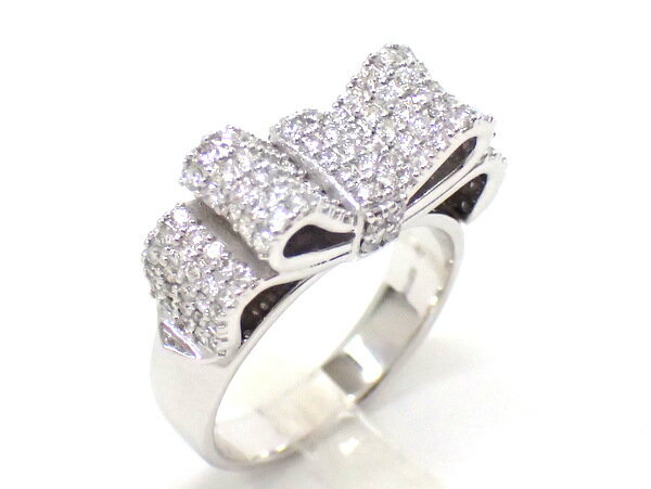 【★美品・ブティックで磨き済み★】《送料込》　Ponte Vecchio　『リボン ダイヤリング/1.12ct』　13.5号/指輪/ジュエリー/K18WG/ホワイトゴールド/750WG/ポンテヴェキオ/ポンテヴェッキオ/ダイヤモンドリング　25507k0179 ＠【中古】のサムネイル