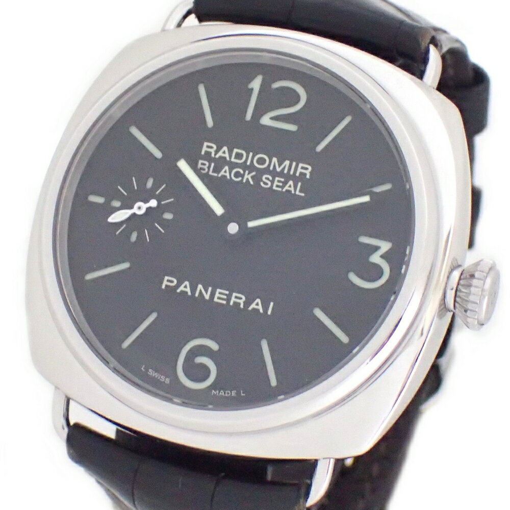 【★替えベルト付/仕上げ済★】OFFICINE PANERAI パネライ『ラジオミール ブラックシール』　PAM00183/Q番(2014)/Dバックル付/手巻/HW/SSxアリゲーター/替レザーベルト付/ブラック文字盤/バックスケルトン【★1ヶ月保証あり★】　29372k0290　＠【中古】