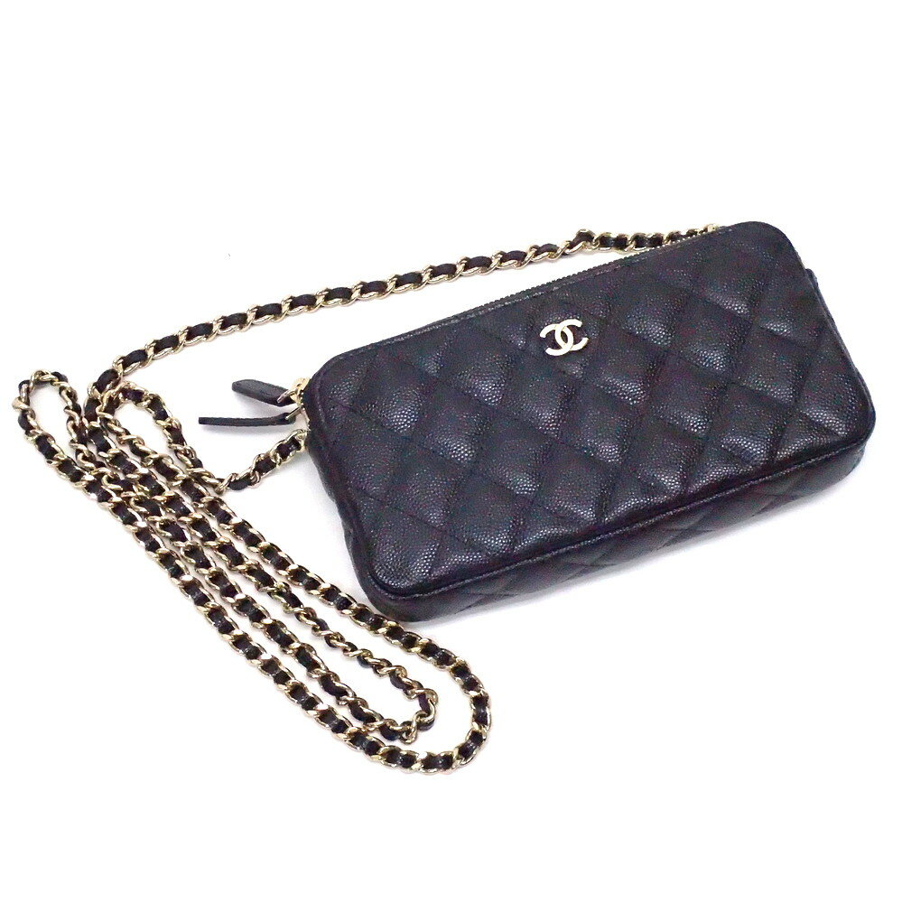 【★未使用・プレゼントにも★】CHANEL/シャネル『Wファスナー チェーン ウォレット』《ブラック×キャビアスキン×ゴールド金具》AP0248/旧A82528/28番台/マトラッセ/チェーンバッグ/ポシェット/ショルダーバッグ/ミニバッグ/クラシック/レディース　31135k0251 ＠【中古】のサムネイル