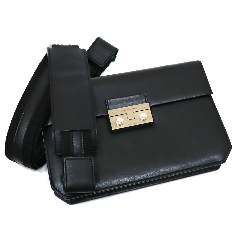 【★美品★】SalvatoreFerragamo/フェラガモ『2WAY クラッチバッグ』24 0512/ブラック×カーフ×シルバー金具/ハンドバッグ/クラッチバッグ/ショルダーバッグ/レザー/メンズ　31789K027.2 ＠【中古】