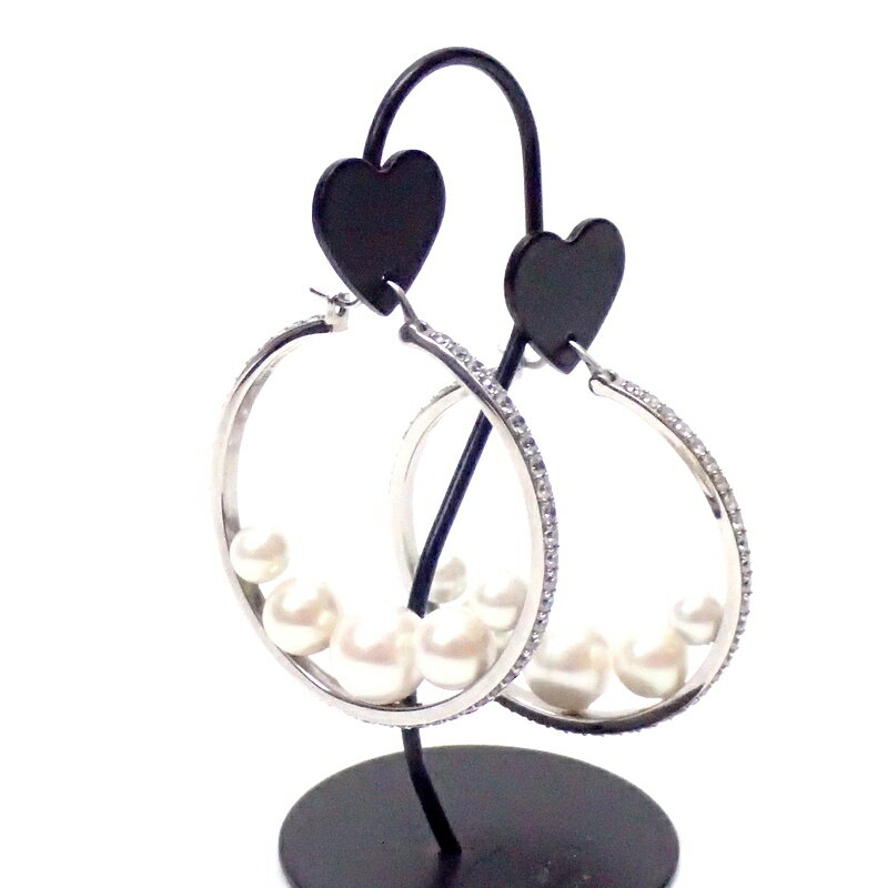 【★美品★】miumiu・ミュウミュウ『フープピアス』5J0653/ピアス/コスチュームパール/クリスタル/シルバー金具/レディース/ファッション　32698k0212　＠【中古】のサムネイル