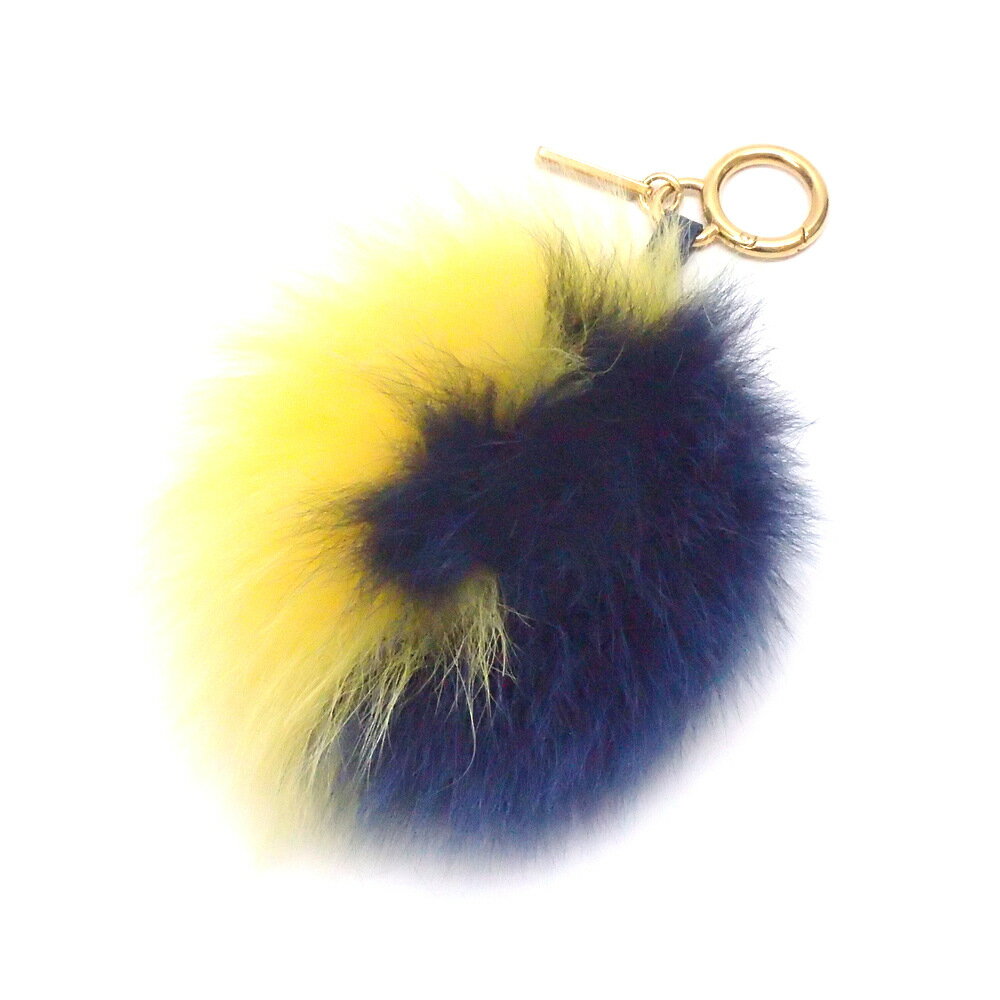 【★美品★】FENDI/フェンディ『ポンポンチャーム』7AR259 00G31 F0K09/イエロー＆ブルーコバルト/フォックス×レザー×ゴールド金具/バッグチャーム/チャーム/キーホルダー/セレブ愛用　33062k0282　＠　【中古】