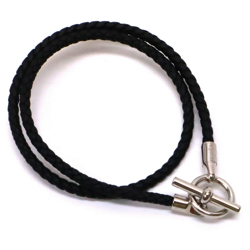 【★未使用品★】HERMES/エルメス『グレナン ドゥブルトゥール ブレスレット』ブラック×ヴォースイフト×シルバー金具/ブレス/バングル/チョーカー/Glenan/Veau Swift/アクセサリー 33132K025.2　＠【中古】のサムネイル