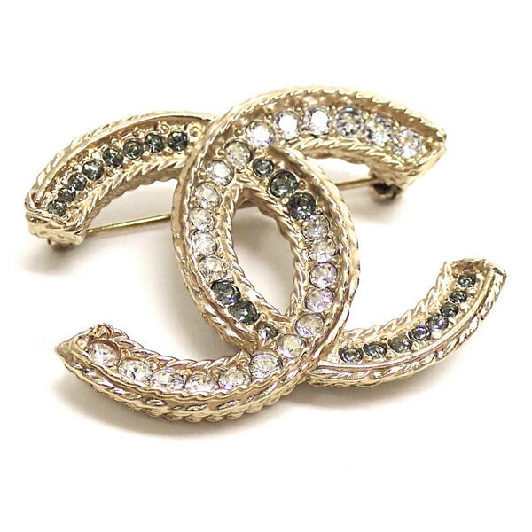 【★CHANEL★】シャネル　『CCブローチ』　ココマーク/クリア/ライトグレーブルー/ラインストーン/シャンパンゴールド金具/コサージュ/アクセサリー/ジュエリー/ココ/CC/COCO/A15V/美品　36673K1223　＠【中古】のサムネイル