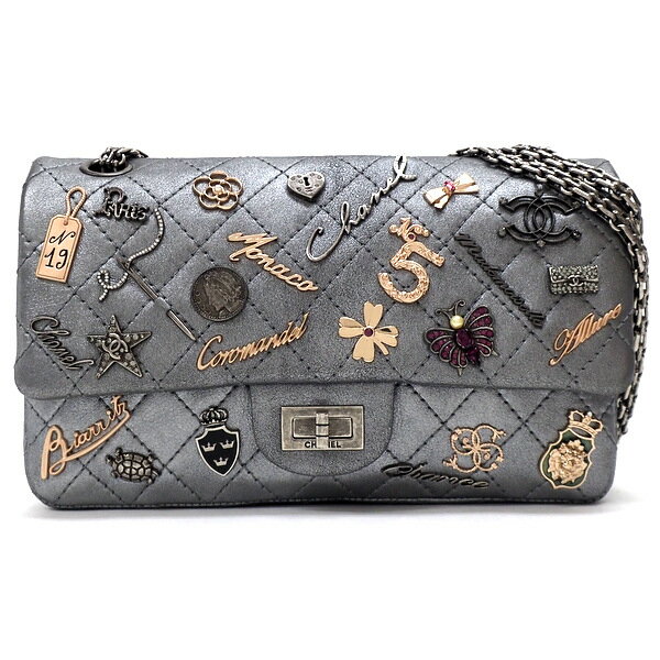 【★激レア★】CHANEL/シャネル　『2.55/マトラッセ チェーンバッグ』　ラッキーチャーム/エンブロイダリー/メタルシルバー/シルバー金具/クラシック ハンドバッグダブルフラップ/マトラッセチェーンショルダーバッグ/レディース/A35027　36411K1203　＠【中古】のサムネイル