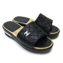 【★CHANEL★】シャネル 『マトラッセ・エスパドリーユ・サンダル』 《サイズ:37(23.5cm相当)》 ブラック×ホワイト×ベージュ/ラムスキン/G35925/レザー/マトラッセ/レディース/靴/シューズ 37483k024.5 @【中古】(4)