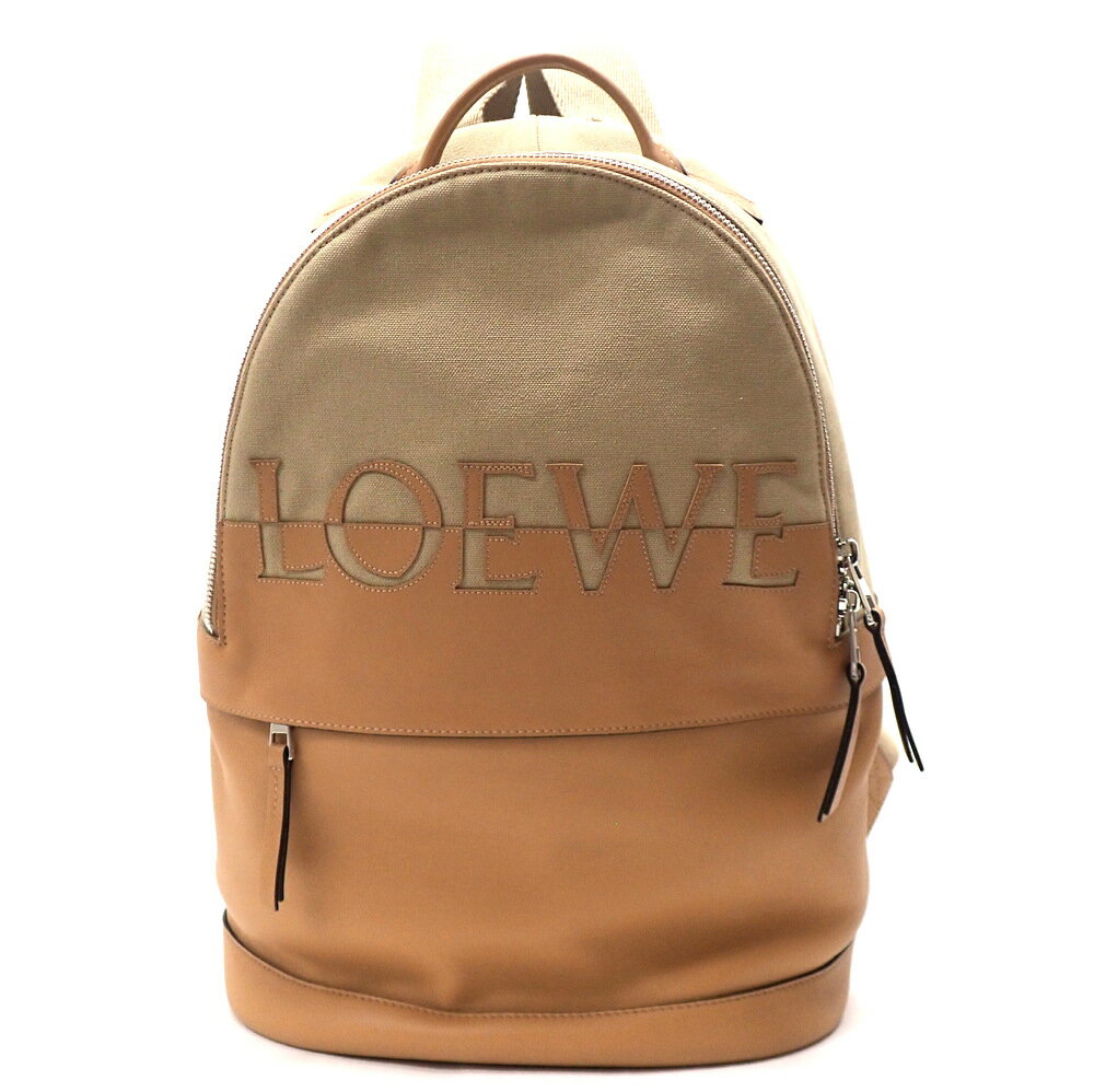 【★LOEWE★】ロエベ『ラウンド・バックパック』クレタ×ウォームデザート×シルバー金具/ベージュ/キャンバス×レザー/リュック/ロゴ/バッグ/カバン/鞄/ユニセックス/メンズ/レディース/ナチュラル/3968/CRETA+WARM DESERT/B314278X01　36684k0234　＠【中古】【新品同様】