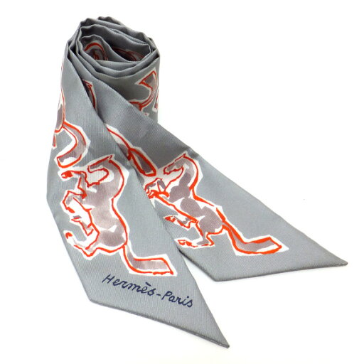 【★HERMES★】エルメス 『ツイリー(TWILLY)』 《CHEVAUX EN LIBERTE /自由の馬》 《グレー×オレンジ》 シルク100%/トゥイリー/スカーフ/リボン/アクセサリー 38315k0245 @【中古】 【★HERMES★】エルメス 『ツイリー(TWILLY)』 《CHEVAUX EN LIBERTE /自由の馬》 《グレー×オレンジ》 シルク100%/トゥイリー/スカーフ/リボン/アクセサリー 38315k0245 @【中古】