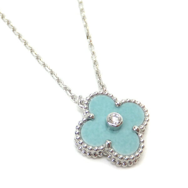 【★Van Cleef & Arpels★】 ヴァンクリーフ&アーペル　『ヴィンテージ アルハンブラ ネックレス』　《2022年ホリデー限定》セラドングリーン×K18WG×セーヴル磁器×1Pダイヤ/VCARP9RU00/VCA/クローバ/ホワイトゴールド/ライトブルー 　38590k028.5　＠【中古】のサムネイル