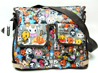 【★送料込★】　LeSportsac　レスポートサック　《TOKIDOKI（トキドキ）》　『ショルダーバッグ』　斜めがけショルダーバッグ　トートバッグ 　ハンドバッグ《 Inferno　(インフェルノ・グレー)》 　ナイロン×ヌメ革　9512/4682　【レア商品♪♪】 13175＠【中古】