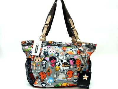 【★送料込・..商品★】 《送料込》　LeSportsac　レスポートサック　《TOKIDOKI（トキドキ）》　『トートバッグ』　ショルダーバッグ　ハンドバッグ　《 Inferno　(インフェルノ・グレー)》 　ナイロン×ヌメ革　9515/4682　【レア商品♪♪】 13176＠【中古】