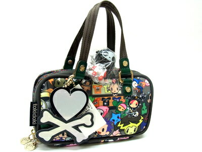 【★送料込★】 《送料込》　LeSportsac　レスポートサック　《TOKIDOKI（トキドキ）》　『ミニバッグ』　化粧ポーチ　ポーチ　ハンドバッグ　《CONCERTO PUNK 》 　ナイロン×革　《グレー×グリーン》　3101/3851　【レア商品♪♪】 13178＠【中古】