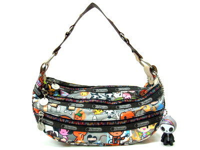 【★美品★】 《送料込》　LeSportsac　レスポートサック　《TOKIDOKI（トキドキ）/CAMPEGGIO》　『ハンドバッグ』　トートバッグ 　ハンドバッグ《 Inferno　(インフェルノ・グレー)》 　ナイロン×ヌメ革　9520/4682　【レア商品♪♪】 13180＠【中古】