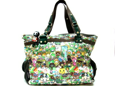 【★程度良好★】 《送料込》　LeSportsac　レスポートサック　《TOKIDOKI（トキドキ）》　『トートバッグ』　ショルダーバッグ　ハンドバッグ　《 Eco　（グリーン）》 　ナイロン×革　　【レア商品♪♪】 13181＠【中古】