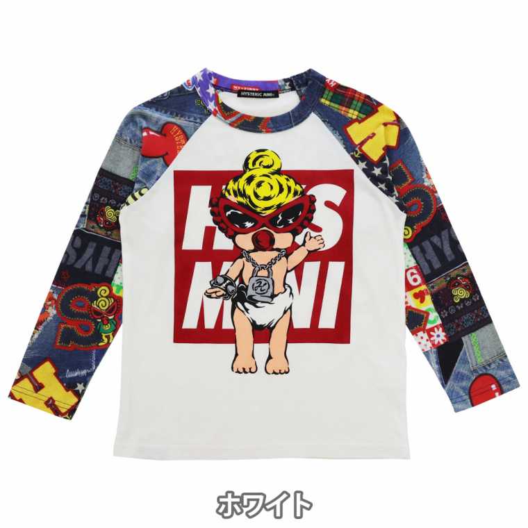 HystericMini　DENIM GEEK DOLL Viscotex ラグラン長袖Tシャツ