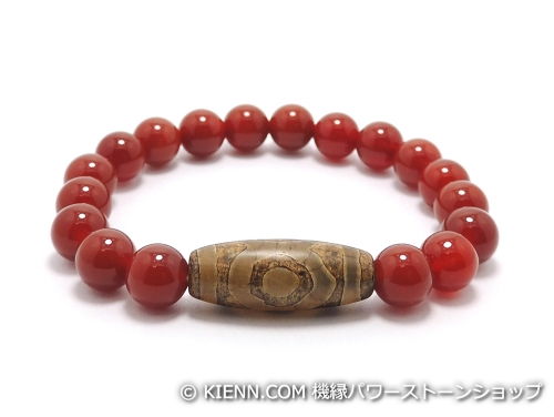 乐天商城 - エスニックブレスレット・アジアンパワーストーン チベット天珠(三眼)AAAA25ミリ レッドアゲートAAAA8ミリ 金運・魔除・厄除 [サイズ選べる][日本製][送料無料] (11161)