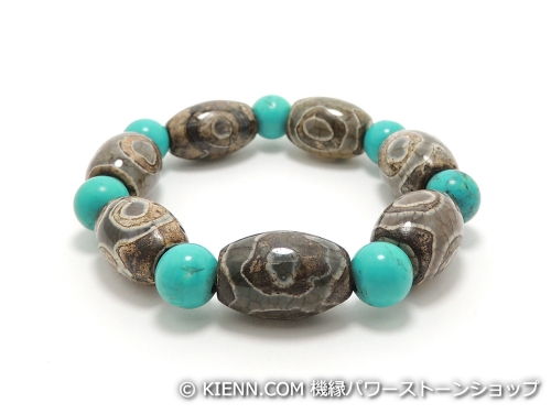 乐天商城 - エスニックブレスレット・アジアンパワーストーン チベット天珠(三眼)AAAAナツメ玉14ミリ ハウライトターコイズ(ブルー)AAAA8ミリ 金運・魔除・厄除 [サイズ選べる][日本製][送料無料] (11185)