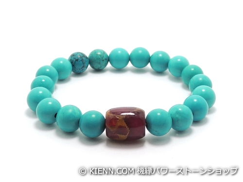 乐天商城 - エスニックブレスレット・アジアンパワーストーン チベット金彩石(レット)AAAA12ミリ ハウライトターコイズ(ブルー)AAAA8ミリ 金運・魔除・厄除 [サイズ選べる][日本製][送料無料] (11209)