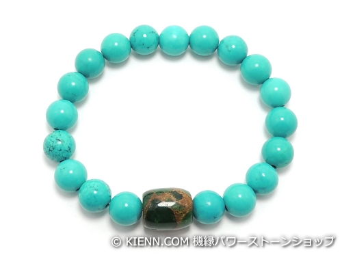 エスニックブレスレット・アジアンパワーストーン チベット金彩石(グリーン)AAAA12...
