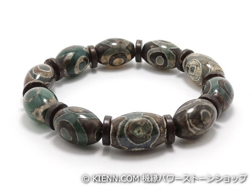 エスニックブレスレット・アジアンパワーストーン(メンズ) チベット天珠(三眼)AAAAナツメ玉14ミリ ココナッツボタン8ミリ 金運 ワンカラーブレス [サイズ選べる][日本製][送料無料] (11235)