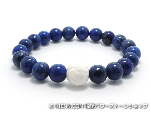 乐天商城 - エスニックブレスレット・アジアンパワーストーン シャコガイ(蓮花彫り)AAAA10ミリ ラピスラズリAAAA(9月誕生日石)8ミリ 魔除・厄除・開運 [サイズ選べる][日本製][送料無料] (11296)
