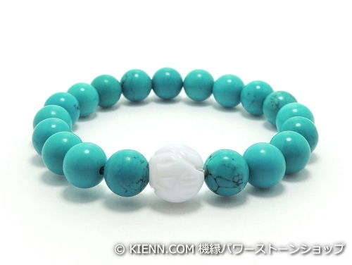 乐天商城 - エスニックブレスレット・アジアンパワーストーン シャコガイ(蓮花彫り)AAAA10ミリ ハウライトターコイズ(ブルー)AAAA8ミリ 魔除・厄除 [サイズ選べる][日本製][送料無料] (11302)