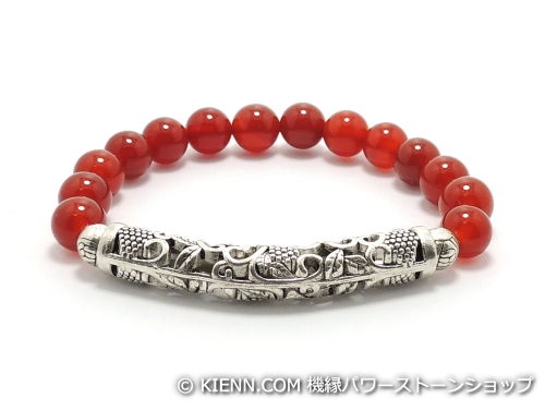乐天商城 - エスニックブレスレット・アジアンパワーストーン チベット合金曲パイプ48ミリ＆6ミリ レッドアゲートAAAA8ミリ 魔除・厄除 [サイズ選べる][日本製][送料無料] (11318)