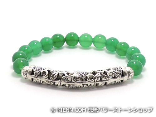 乐天商城 - エスニックブレスレット・アジアンパワーストーン チベット合金曲パイプ48ミリ＆6ミリ グリーンカルセドニーAAAA8ミリ 魔除・厄除・対人関係 [サイズ選べる][日本製][送料無料] (11324)