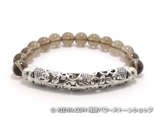 乐天商城 - エスニックブレスレット・アジアンパワーストーン チベット合金曲パイプ48ミリ＆6ミリ スモーキークォーツAAAA8ミリ 魔除・厄除 [サイズ選べる][日本製][送料無料] (11325)