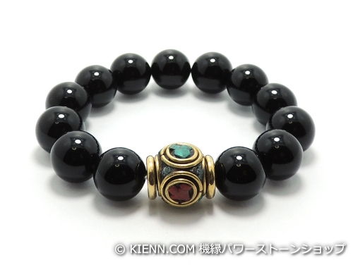 乐天商城 - エスニックブレスレット・アジアンパワーストーン(メンズ) チベットハンドメードビーズ6面丸玉カット13ミリ オニキスAAAAA最高品質(8月誕生日石)12ミリ チベット合金真鍮10ミリ 金運・魔除・厄除 [サイズ選べる][日本製][送料無料] (1137