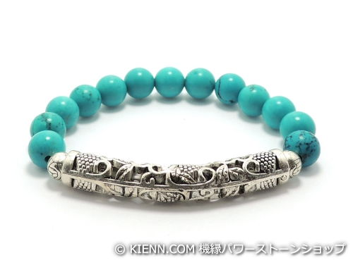 乐天商城 - エスニックブレスレット・アジアンパワーストーン チベット合金曲パイプ48ミリ＆6ミリ ハウライトターコイズ(ブルー)AAAA8ミリ 魔除・厄除 [サイズ選べる][日本製][送料無料] (11388)