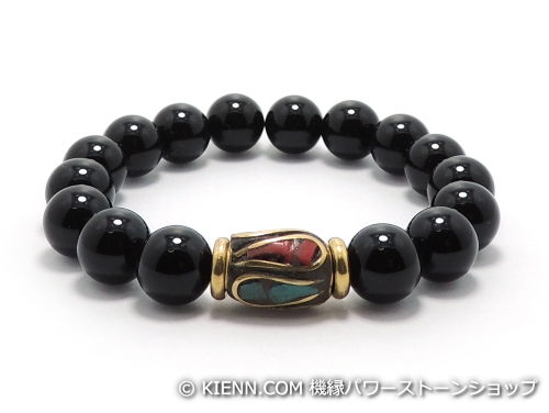 乐天商城 - エスニックブレスレット・アジアンパワーストーン(メンズ) チベットハンドメードビーズ(6面カット)角柱14ミリ オニキスAAAAA最高品質(8月誕生日石)10ミリ チベット合金真鍮8ミリ 金運・魔除・厄除 [サイズ選べる][日本製][送料無料] (114