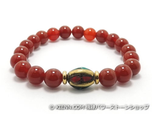 乐天商城 - エスニックブレスレット・アジアンパワーストーン チベットハンドメードビーズ(4面カット)ライス11ミリ レッドアゲートAAAA8ミリ チベット合金真鍮6ミリ 金運・魔除・厄除 [サイズ選べる][日本製][送料無料] (11475)