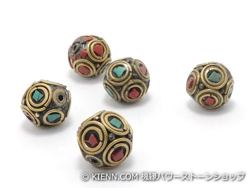 アジアン・エスニックビーズ粒売り チベットハンドメードビーズ(10面カット)12ミリ...