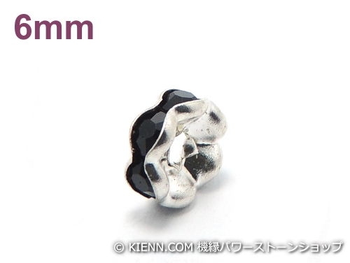 波ロンデル ジェット/シルバー 6mm×3mm 5個セット ハンドメイド・手作りアクセサリー用