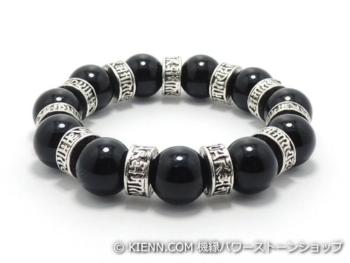 乐天商城 - エスニックブレスレット・アジアンパワーストーン(メンズ) オニキスAAAAA最高品質(8月誕生日石)12ミリ チベット合金(梵字 六字真言)マニ車 如意宝珠10ミリ 魔除・厄除 [サイズ選べる][日本製][送料無料] (11762)